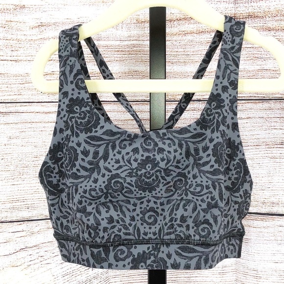 LuluLemon Black and Grey Energy Floral Strappy Sport Bra Size 4 - Picture 9 of 9